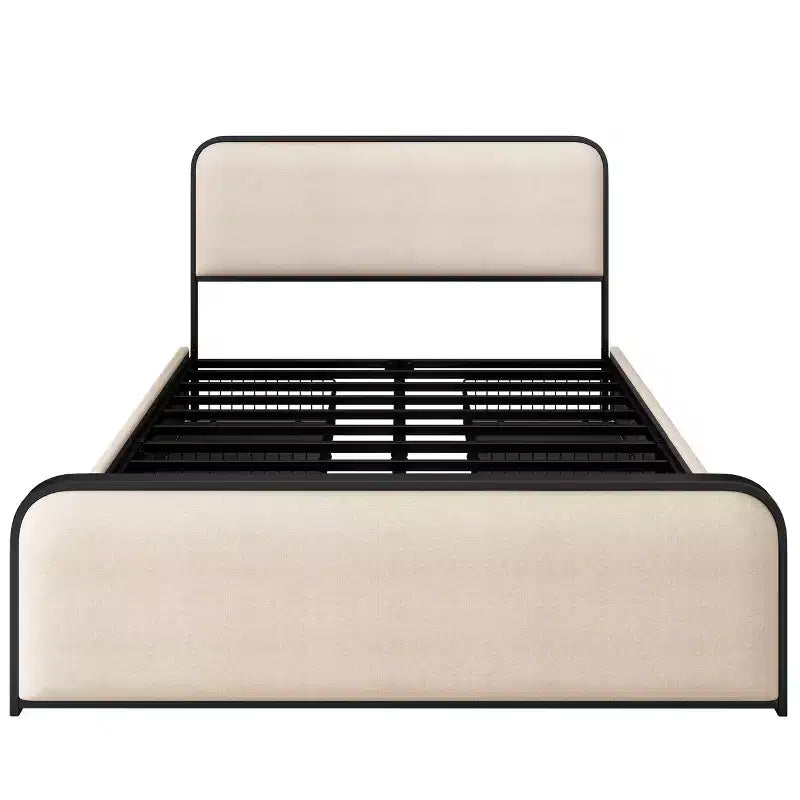 Letto Matrimoniale King Moderno con Testiera Imbottita e 4 Cassetti - Beige