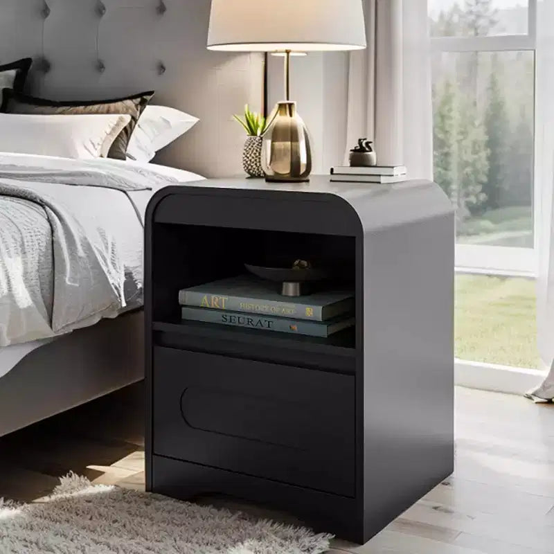 Comodini per camera da letto e soggiorno con cassetto portaoggetti, comodino curvo