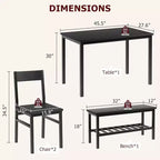 Set da pranzo per 4 persone, con 1 panca e 2 sedie