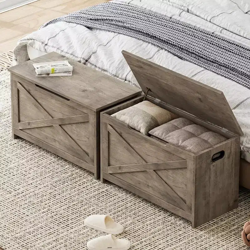 47 Panca contenitore con cerniera di sicurezza, grande baule portagiochi in legno per camera da letto o ingresso