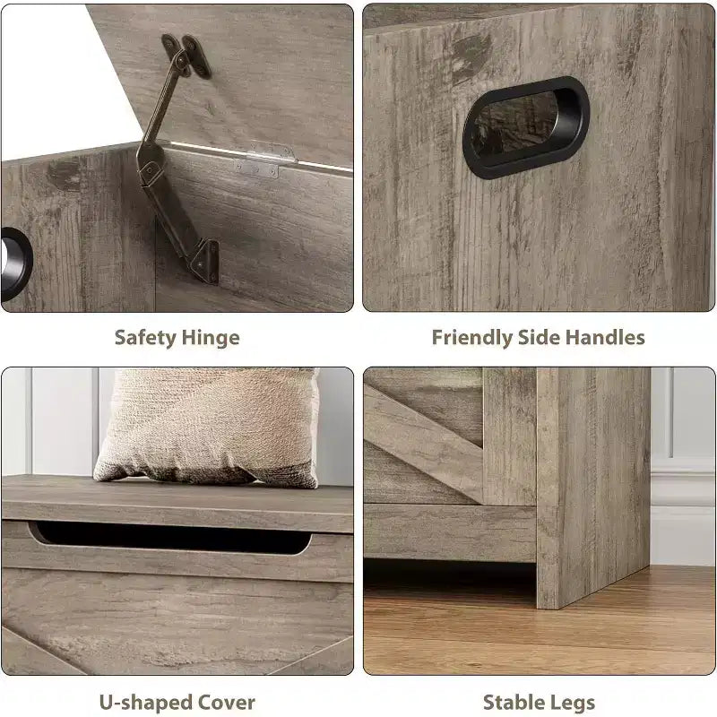 47 Panca contenitore con cerniera di sicurezza, grande baule portagiochi in legno per camera da letto o ingresso