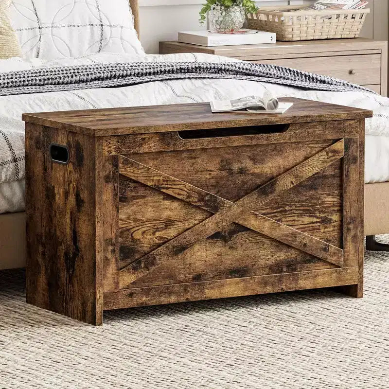 47 Panca contenitore con cerniera di sicurezza, grande baule portagiochi in legno per camera da letto o ingresso