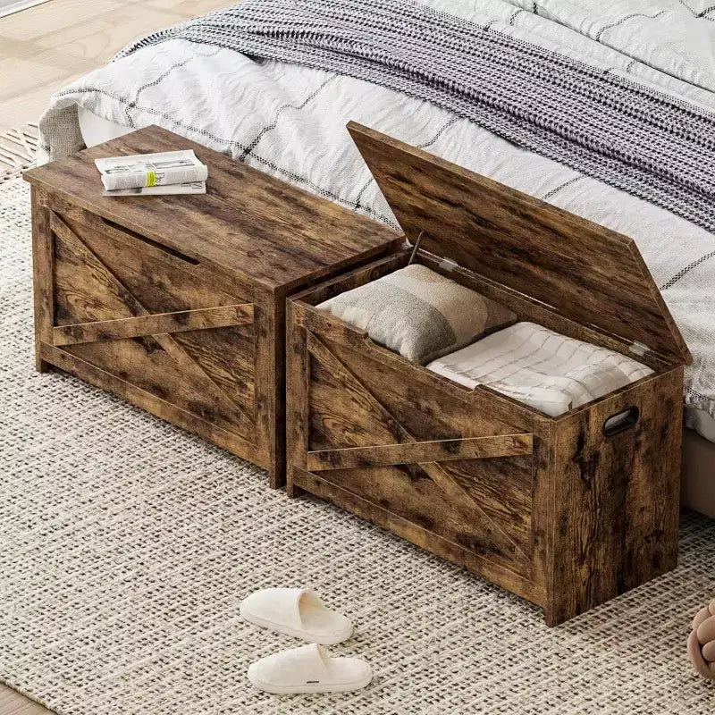 47 Panca contenitore con cerniera di sicurezza, grande baule portagiochi in legno per camera da letto o ingresso