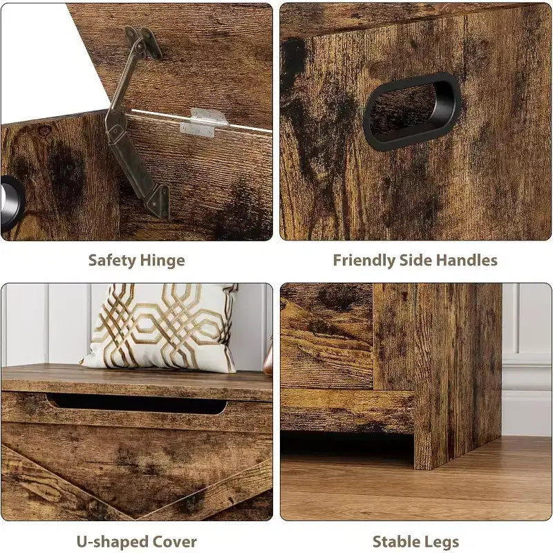 47 Panca contenitore con cerniera di sicurezza, grande baule portagiochi in legno per camera da letto o ingresso