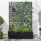 MAYEERTY Planter Box with Trellis Iron Black Net 01 Flower Shape Helen Street 01 Combined Style 72x47x16in 3-Piece Set