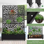 Fioriera con traliccio in ferro nero a forma di fiore 183x119x41cm 3 pezzi