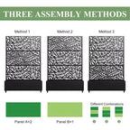 Fioriera con traliccio in ferro nero a forma di fiore 183x119x41cm 3 pezzi