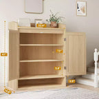 Scarpiera in Rattan a 5 Ripiani Mobiletto Contenitore con 2 Ante Regolabile in Legno per Ingresso Corridoio Soggiorno Naturale