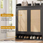Scarpiera in Rattan a 5 Ripiani Mobiletto Contenitore con 2 Ante Regolabile in Legno per Ingresso Corridoio Soggiorno Naturale