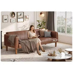 Divano letto futon convertibile 75, divano letto a due posti in pelle PU, schienale regolabile, tasche laterali, divano letto salvaspazio, marrone