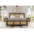 Letto a baldacchino Bohémien in Rattan Nero di Dimensioni Standard con Testiera, Solida Rete a Doghe in Metallo, Silenzioso, Nessuna Base a Molle Necessaria