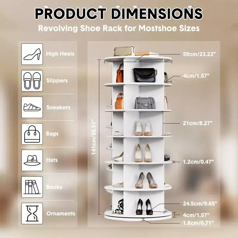 Scarpiera Rotante a 6 Livelli, Colore Bianco, Organizer per Scarpe Girevole a 360° per Ingresso/Soggiorno (1 Pezzo)
