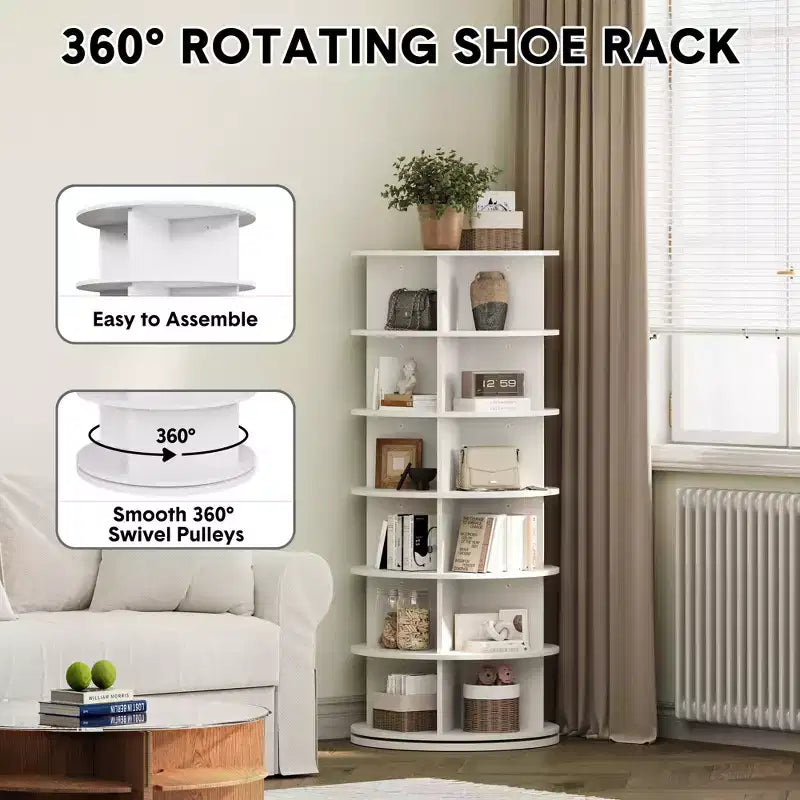 Scarpiera Rotante a 6 Livelli, Colore Bianco, Organizer per Scarpe Girevole a 360° per Ingresso/Soggiorno (1 Pezzo)