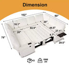 Divano componibile a U a 8 posti con letto estraibile, schienale reclinabile, porte USB, luci LED, montaggio senza attrezzi, in ciniglia beige