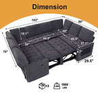 Divano componibile a U a 8 posti con letto estraibile, schienale reclinabile, porte USB, luci LED, montaggio senza attrezzi, in ciniglia beige