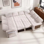 Dyonery 8 Seat U-Shaped Modular Sectional Sleeper Sofa with Pull Out Bed/Reclining Backrest/USB Ports/LED Light Tool-Free Assembly,Chenille Beige