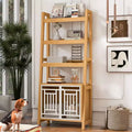 Okak Modern 2 In 1 Bookshelf, Multifunctional Ladder Bookshelves with Dog Crate, Tall Display Case for Living Room, Study Room, Ancient Oak