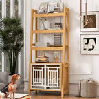 Okak Modern 2 In 1 Bookshelf, Multifunctional Ladder Bookshelves with Dog Crate, Tall Display Case for Living Room, Study Room, Ancient Oak