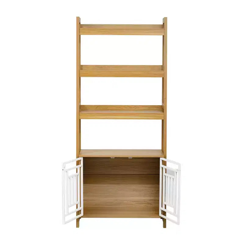 Libreria moderna 2 in 1, libreria a scaletta multifunzionale con gabbia per cani, espositore alto per soggiorno, studio, rovere antico