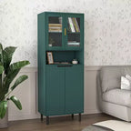 Libreria Alta con Ripiani Regolabili, Scaffali Autoportanti con 4 Ante in Vetro Temperato, Vetrina per Soggiorno, Ufficio, Verde