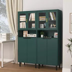 Libreria Alta con Ripiani Regolabili, Scaffali Autoportanti con 4 Ante in Vetro Temperato, Vetrina per Soggiorno, Ufficio, Verde