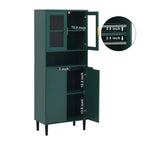 Libreria Alta con Ripiani Regolabili, Scaffali Autoportanti con 4 Ante in Vetro Temperato, Vetrina per Soggiorno, Ufficio, Verde
