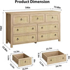 Cassettiera in Rattan a 7 Cassetti, Cassettiera Boho per Camera da Letto, Cassettiera, Organizzatore per Armadio, Cassettiera in Legno Naturale per Camera da Letto, Soggiorno, Ingresso