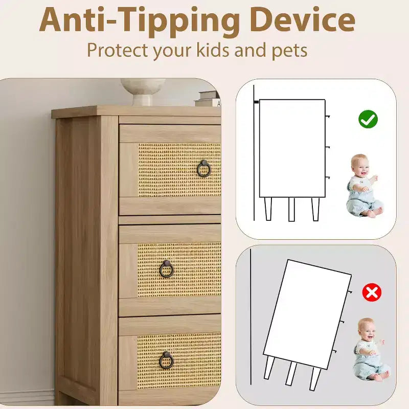 Cassettiera in Rattan a 7 Cassetti, Cassettiera Boho per Camera da Letto, Cassettiera, Organizzatore per Armadio, Cassettiera in Legno Naturale per Camera da Letto, Soggiorno, Ingresso